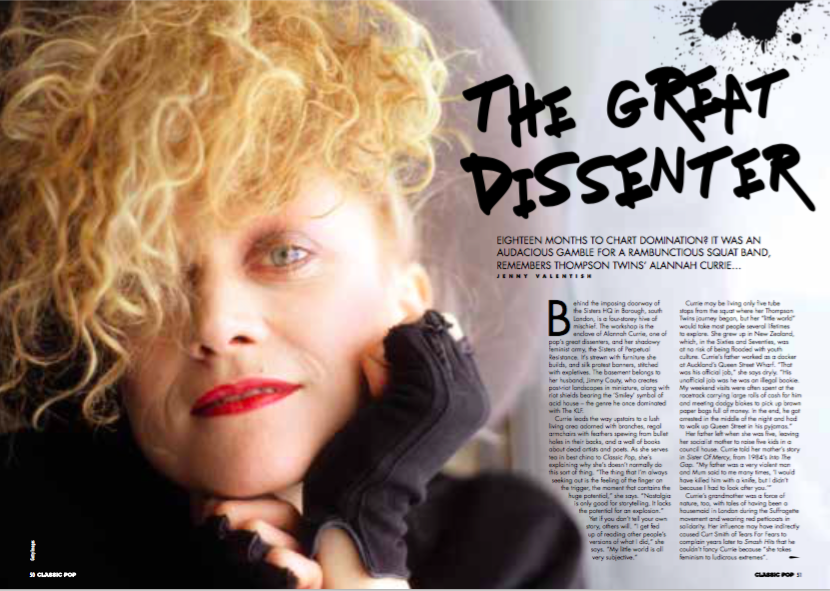 I was very happy to be able to write this Classic Pop profile of Alannah Currie: artist, activist, ex-pop star. Her childhood in New Zealand with an illegal bookie father sounds like a scene from The Grifters.