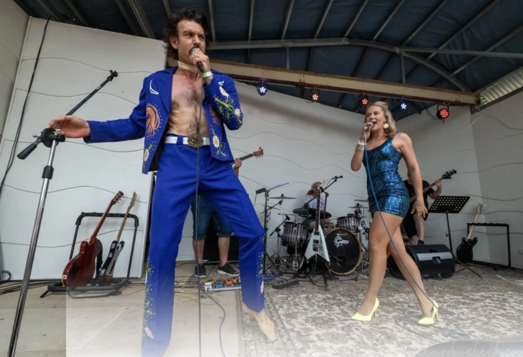 Up on stage, my physiotherapist is belting out a number in a blue sequinned dress with my neighbour, who’s bare-chested under an ornately embroidered Nudie suit – the kind that country singer Gram Parsons used to wear. If you’re going to win Castlemaine Idyll, you need to put on a spectacle.